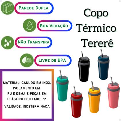Imagem de Copo Térmico Tereré 650ml Com Tampa e Bomba Canudo Inox