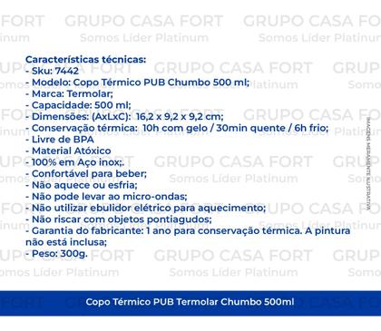 Imagem de Copo Térmico Termolar De Bebidas Geladas / Quente 500ml Pub Prata