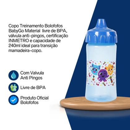 Imagem de Copo Treinamento Infantil Válvula Anti Pingos Bolofofos 240ml BabyGo