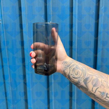 Imagem de Copo Vidro 320ml Quadrado BALI Jogo com 4 Cinza Luxo Agua