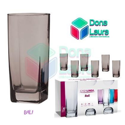 Imagem de Copo Vidro 320ml Suco água BALI jogo com 6 Cinza