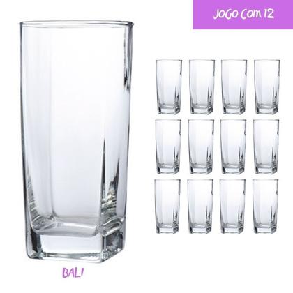 Imagem de Copo Vidro 320ml Suco água BALI kit com 12 Transparente