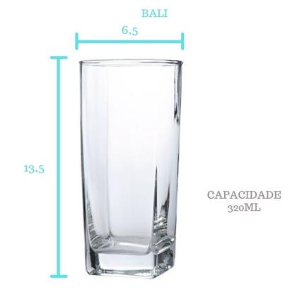 Imagem de Copo Vidro 320ml Suco água BALI kit com 12 Transparente