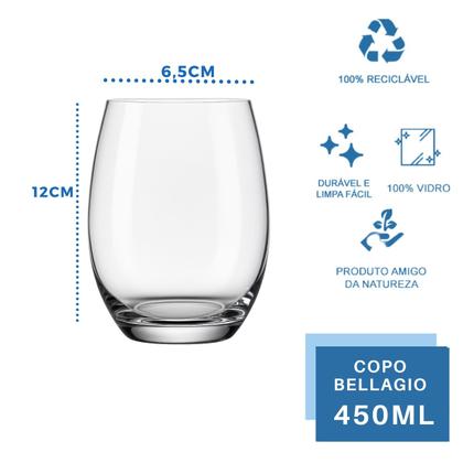 Imagem de Copo Vidro 450ml Suco água BELLAGIO jogo com 6 Transparente