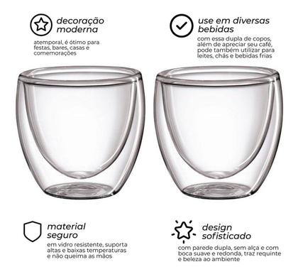 Imagem de Copo Vidro Duplo Café Expresso Chá Capuccino 2 Peças 80ml