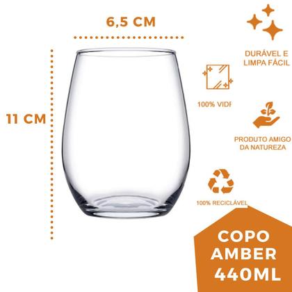 Imagem de Copo Vidro Redondo Transparente Duravel 440ml Amber - 6 Un