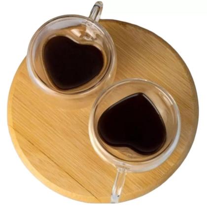 Imagem de Copo Xicara Coração Parede Dupla Café Chá Expresso Kit 2un