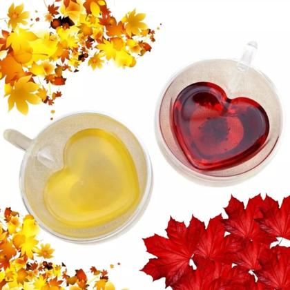 Imagem de Copo Xicara Coração Parede Dupla Café Chá Expresso Kit 2un
