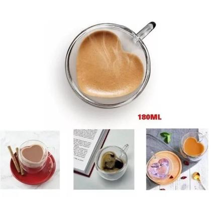 Imagem de Copo Xicara Coração Parede Dupla Café Chá Expresso Kit 2un