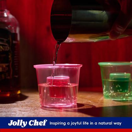Imagem de Copos Bomber descartáveis JOLLY CHEF 500 120mL de plástico azul/laranja/rosa/verde
