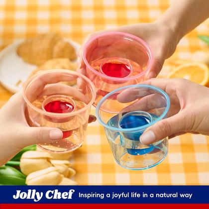 Imagem de Copos Bomber descartáveis JOLLY CHEF 500 120mL de plástico azul/laranja/rosa/verde