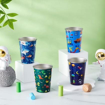 Imagem de Copos de aço inoxidável Jingmore 12 onças para meninos, pacote com 4