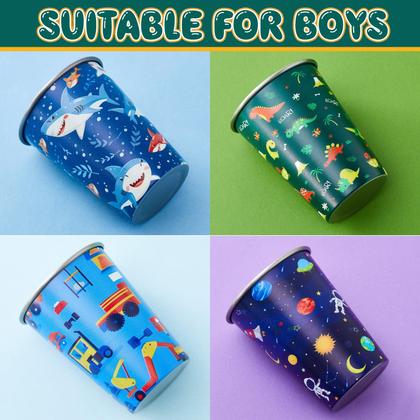 Imagem de Copos de aço inoxidável Jingmore 12 onças para meninos, pacote com 4