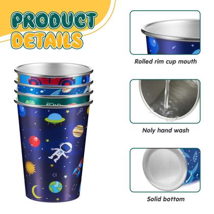 Imagem de Copos de aço inoxidável Jingmore 12 onças para meninos, pacote com 4