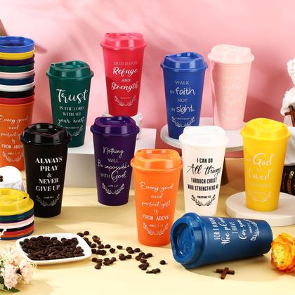 Imagem de Copos de café de plástico reutilizáveis Skylety, pacote com 20, 470 ml, multicoloridos