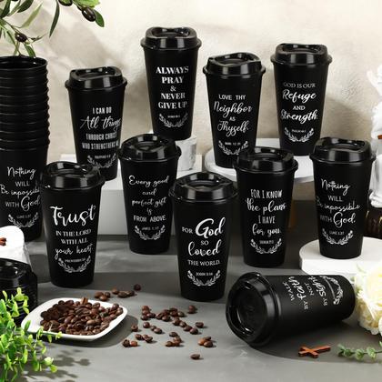 Imagem de Copos de café de plástico Skylety com 60 pacotes de 470 ml com tampas pretas