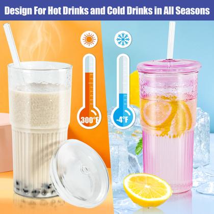 Imagem de Copos de café de vidro Icesip 600 ml com tampas e canudos, conjunto de 4