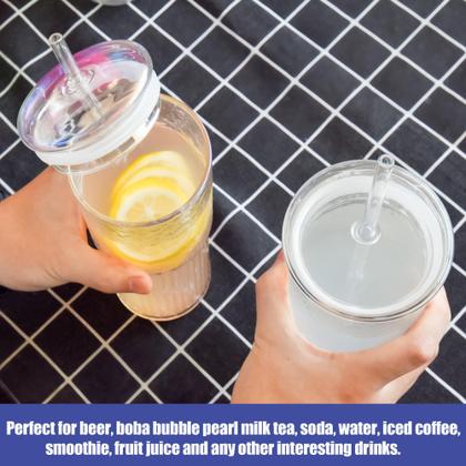 Imagem de Copos de café de vidro Icesip 600 ml com tampas e canudos, conjunto de 4