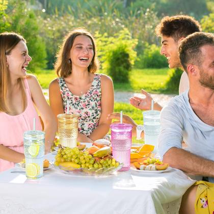 Imagem de Copos de café de vidro Icesip 600 ml com tampas e canudos, conjunto de 4