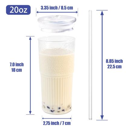 Imagem de Copos de café de vidro Icesip 600 ml com tampas e canudos, conjunto de 4