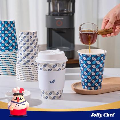 Imagem de Copos de café descartáveis JOLLY CHEF 350mL com tampas, pacote com 100