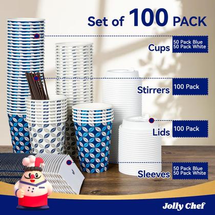Imagem de Copos de café descartáveis JOLLY CHEF 350mL com tampas, pacote com 100