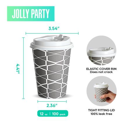 Imagem de Copos de café descartáveis JOLLY PARTY 350mL com tampas 100 conjuntos