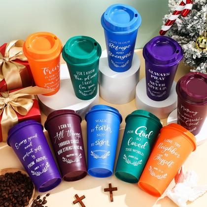 Imagem de Copos de café Skylety Bible Verse, 16 onças, reutilizáveis, 20 pacotes de plástico