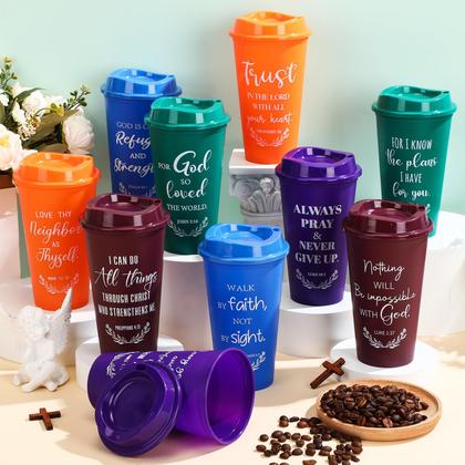 Imagem de Copos de café Skylety Bible Verse, 16 onças, reutilizáveis, 20 pacotes de plástico