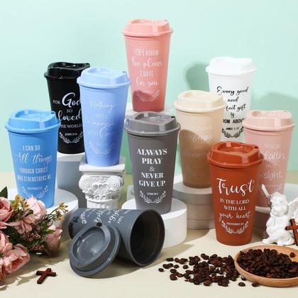 Imagem de Copos de café Skylety Bible Verse, 16 onças, reutilizáveis, 20 pacotes de plástico