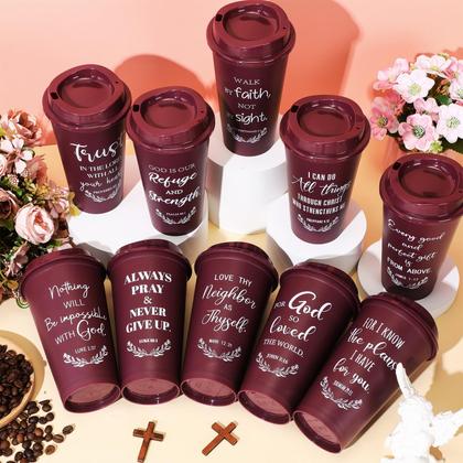 Imagem de Copos de café Skylety Bible Verse, 16 onças, reutilizáveis, pacote com 20 unidades, cor de vinho