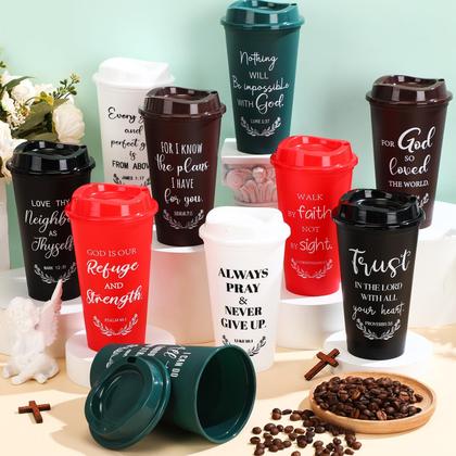 Imagem de Copos de café Skylety Christian 16 onças reutilizáveis com tampas x40