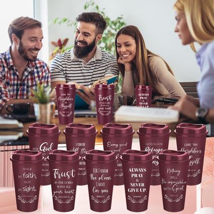 Imagem de Copos de café Skylety, pacote com 60, 473 ml, reutilizáveis, versículos bíblicos, cor de vinho