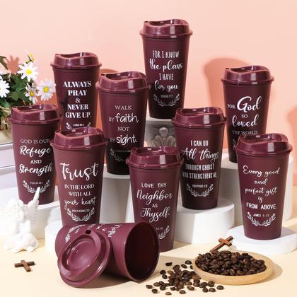 Imagem de Copos de café Skylety, pacote com 60, 473 ml, reutilizáveis, versículos bíblicos, cor de vinho