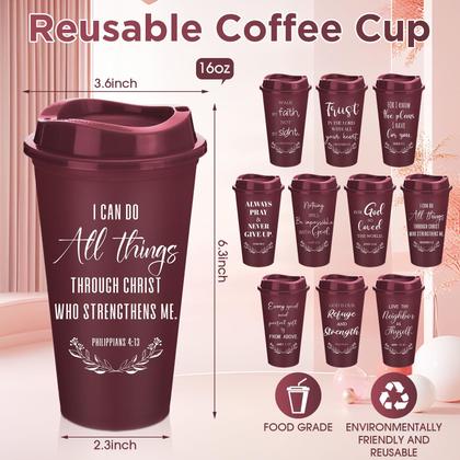 Imagem de Copos de café Skylety, pacote com 60, 473 ml, reutilizáveis, versículos bíblicos, cor de vinho