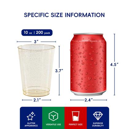 Imagem de Copos de festa de plástico JOLLY CHEF, 10 onças Gold Glitter, pacote x200