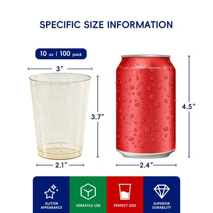 Imagem de Copos de festa de plástico JOLLY CHEF 10oz Gold Glitter x100