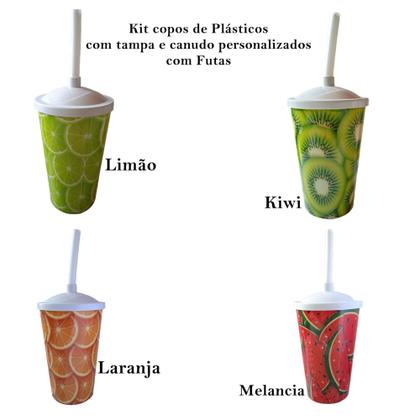 Imagem de copos de frutas para bebidas com canudo e tampa kit 4 unidades