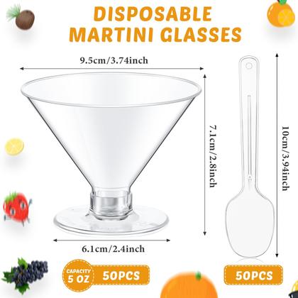 Imagem de Copos de martini descartáveis Yinkin, pacote com 100 ml, 150 ml com colheres