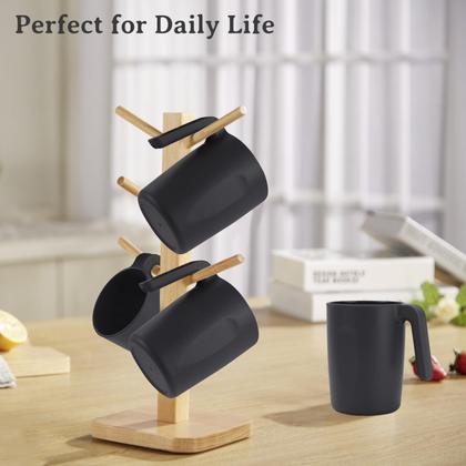 Imagem de Copos de palha de trigo Wrova 480 ml com alças, conjunto de 6 crianças pretas