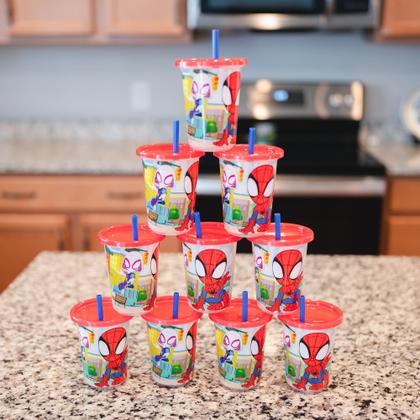Imagem de Copos de palha para crianças The First Years Spidey, 10 onças, 10 unidades