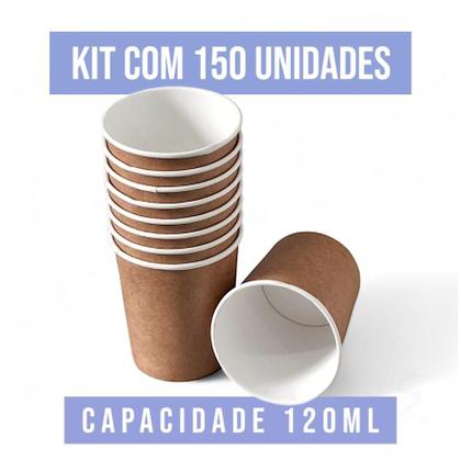 Imagem de Copos De Papel Kraft Café Chá 120 Ml Biodegradável - Kit c/ 150 Unidades
