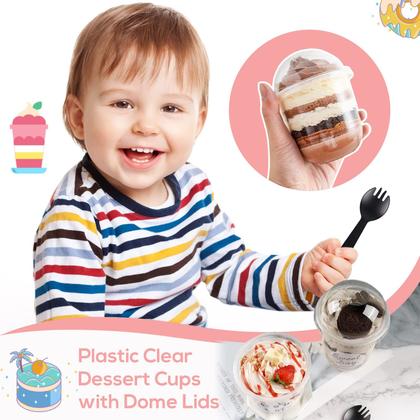 Imagem de Copos de plástico de 360 ml com tampa e garfos, pacote com 50 - Jnnzzggu