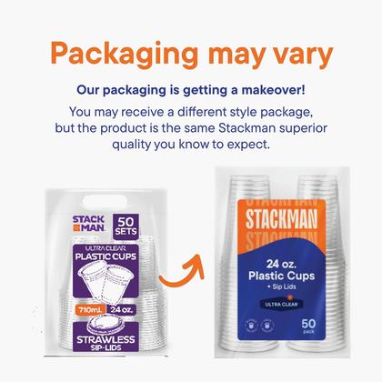 Imagem de Copos de plástico de 700 ml com tampas SIP-Lids, 50 conjuntos PET Crystal Clear