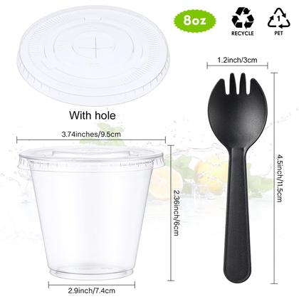 Imagem de Copos de plástico descartáveis com tampas e garfos de 200 mL (pacote com 200)