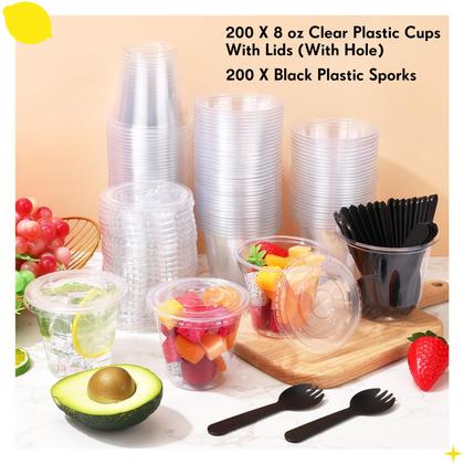 Imagem de Copos de plástico descartáveis com tampas e garfos de 200 mL (pacote com 200)