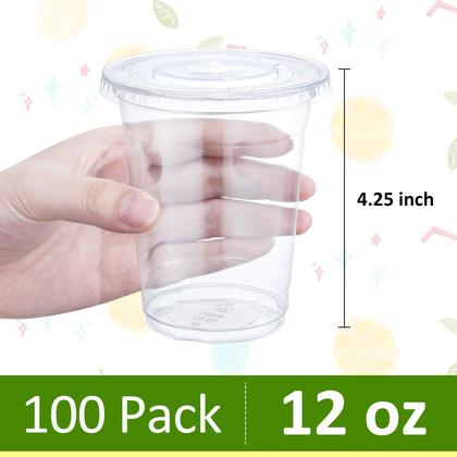 Imagem de Copos de plástico descartáveis Eupako 350ml com tampas, conjunto de 100