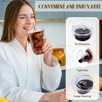 Imagem de Copos de plástico descartáveis KesaPlan 16 onças transparentes com tampas Sip, pacote com 50