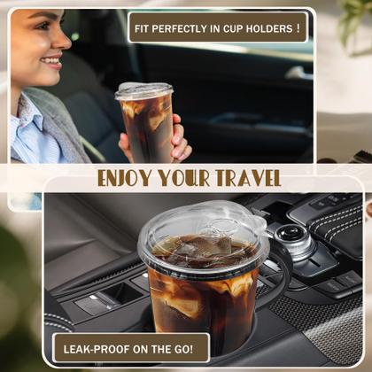 Imagem de Copos de plástico descartáveis KesaPlan 16 onças transparentes com tampas Sip, pacote com 50