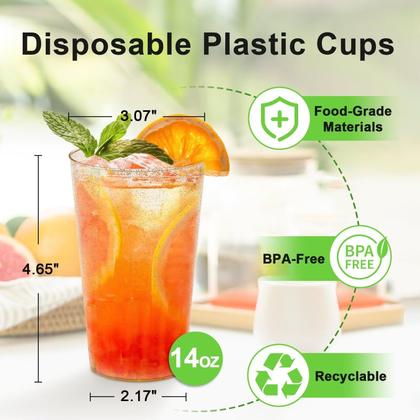 Imagem de Copos de plástico descartáveis Lamosi 14 onças Gold Glitter, pacote com 100